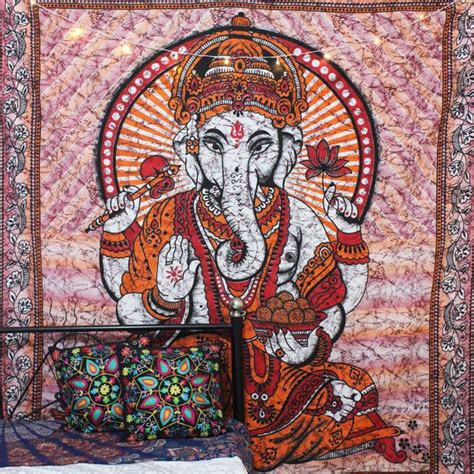 Red Ganesha Wall Tapestry Indian Elephant Tapestry Dorm Etsy