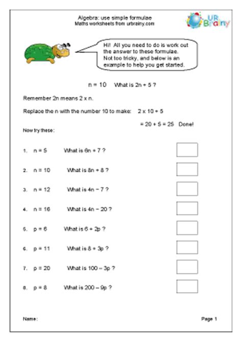 Based on the math class 6 singaporean math curriculum, these math exercises are made for students in grade level 6. Use simple formulae - Algebra for Year 6 (age 10-11) by ...