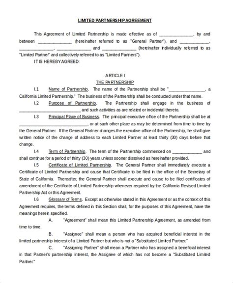 Free Limited Partnership Agreement Template
