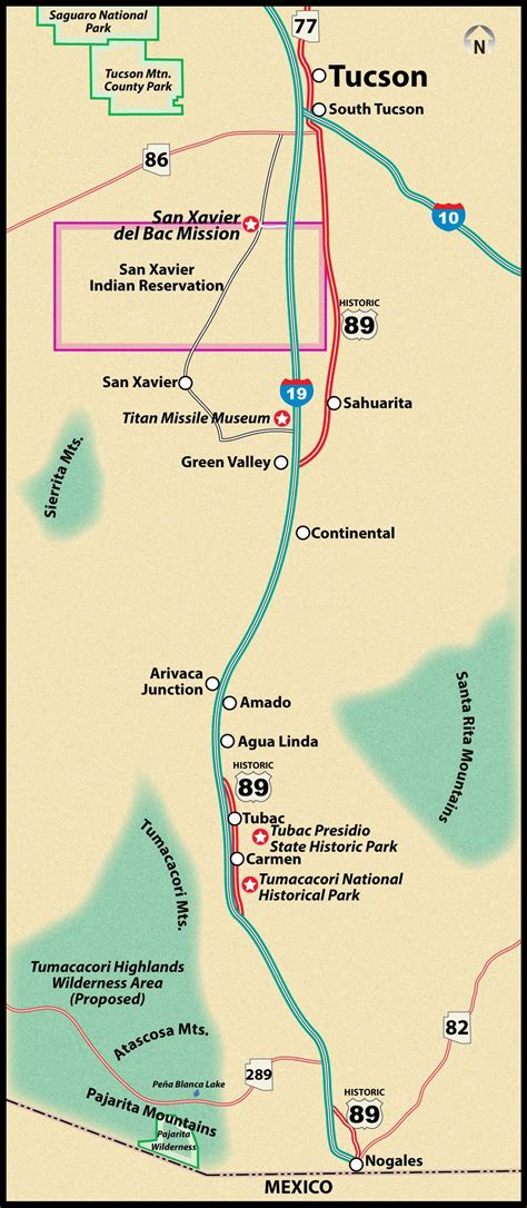 Historic Us Route 89 Nogales To Tucson Road Trip Guide Map Arizona Map