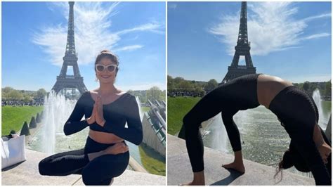 Pooja Batra Does Yoga With The Eiffel Tower In The Background Photos