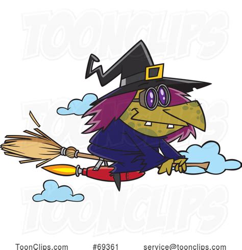 Cartoon Halloween Witch Flying On A Jet Broomstick 69361 By Ron Leishman