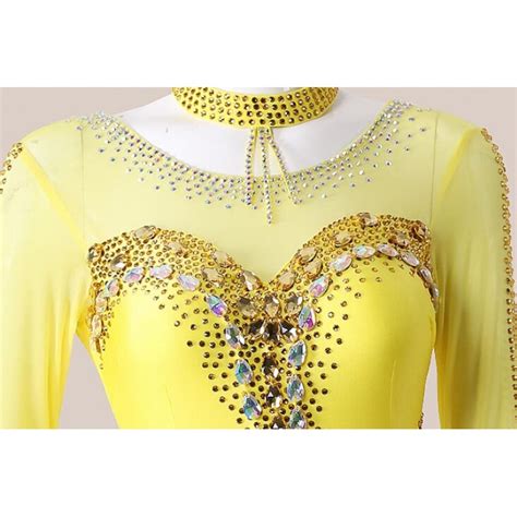 Custom Size Yellow Color Competition Ballroom Dance Dress For Women