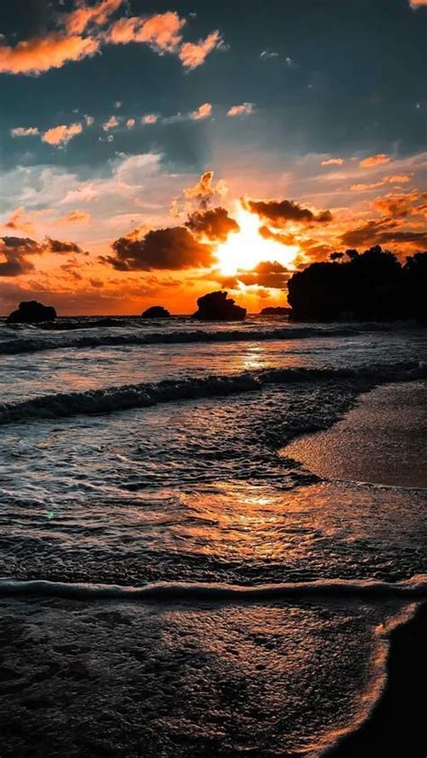 Beach with coconut palm and sea. Pin by Katie on Views in 2020 | Beach sunset wallpaper, Sky aesthetic, Sunset wallpaper