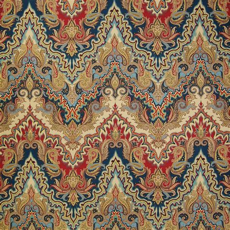 Jewel Blue And Red Asian Cotton Upholstery Fabric