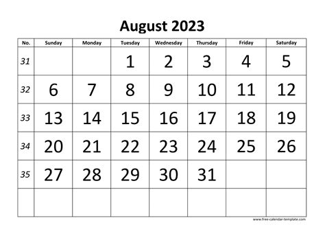 August Calendar 2023