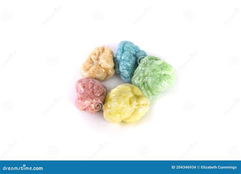 Circle Of Multiple Colors Of Chewed Bubble Gum Top Down View Stock