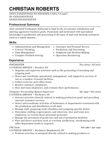 A resume summary is a professional statement that quickly highlights your relevant skills and experience. United States Postal Service Postmaster Resume Sample - Lentner Missouri | ResumeHelp