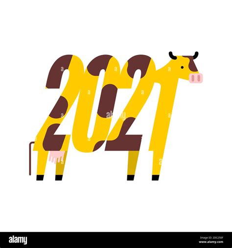 2021 Year Of Cow Bull Symbol Of Year Lettering Cow And Numbers Stock