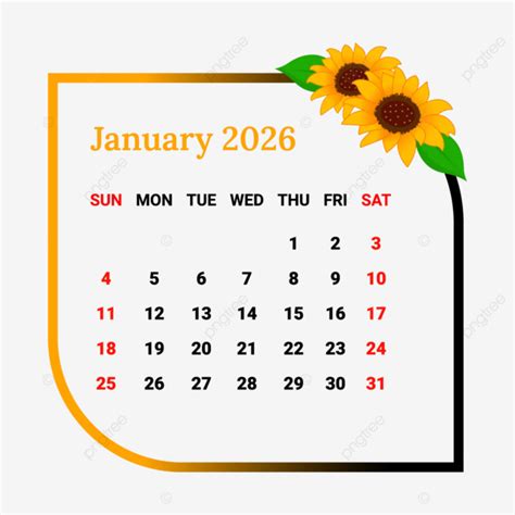 2026 January Calendar With Flower Frame Vector Monthly Calendar