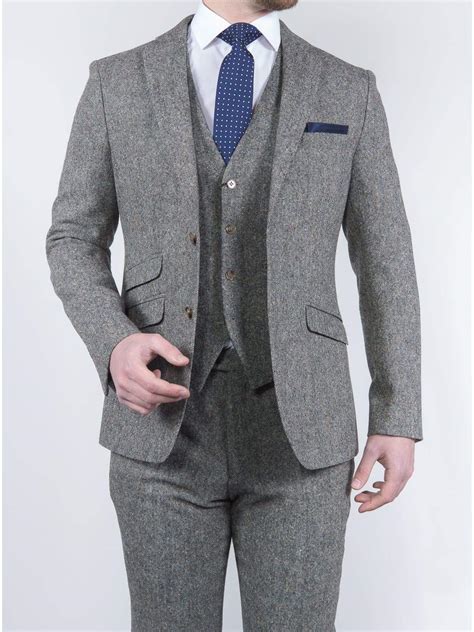 Torre Mens 3 Piece Grey 100 Wool Donegal Tweed Suit Hire5 Menswear