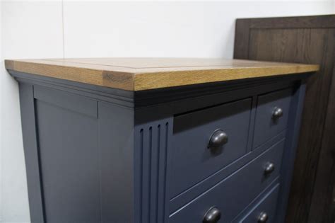 New Highgate Rustic Solid Oak And Blue Painted 5 Drawer Chest Oak