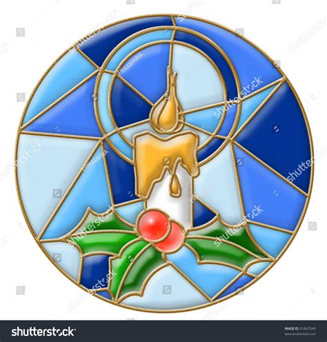 Stained Glass Window With Christmas Drawing Stock Photo