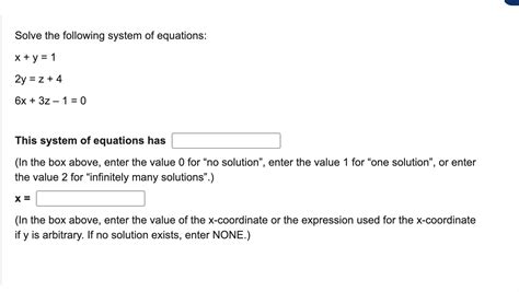 solved solve the following system of equations x y 1 2y