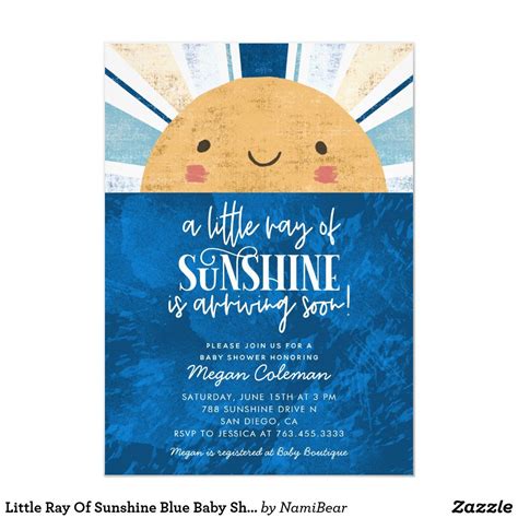Little Ray Of Sunshine Blue Baby Shower Invitation Blue