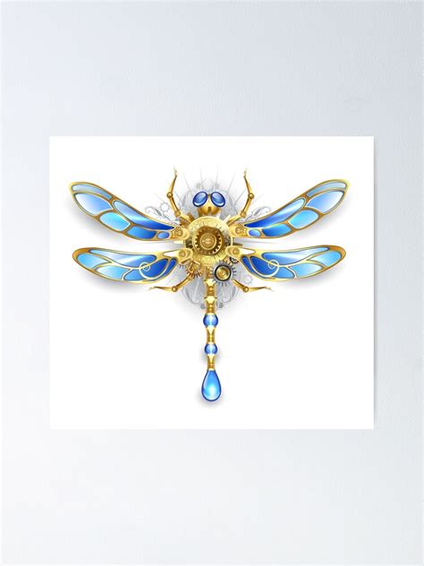 Mechanical Dragonfly On A White Background Steampunk Poster For