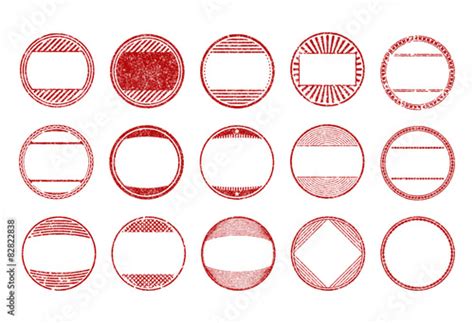 Set Of 15 Red Round Grunge Rubber Stamps Templates Vector Stock