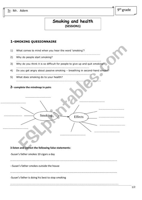 Worksheet Smoking And Health Session1 Esl Worksheet By Ademzou