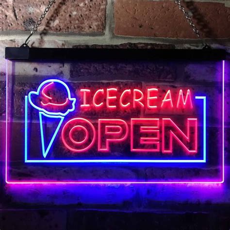 Custom Ice Cream Open Glass Neon Light Sign Beer Bar Novelty Lighting