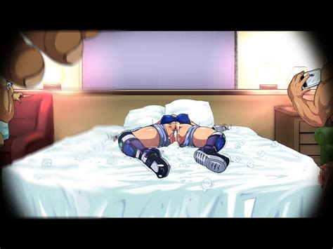 Raburebo Waguchi Shouka Kazama Asuka Tekken 1girl Aftersex Ass Bed Black Border Blue