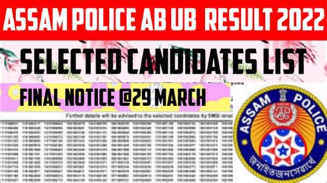 Assam Police Result 2022 Assam AB UB APRO Final Result Update Assam