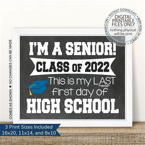 Printable Im A Senior Last First Day Sign Blue Banner In 2021