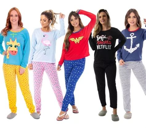 Kit 10 Pijamas Longo Promoção Atacado Adulto Personagens Parcelamento Sem Juros