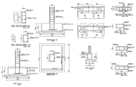 Reinforced Foundation Column Plan With Rcc Structure Design Cadbull