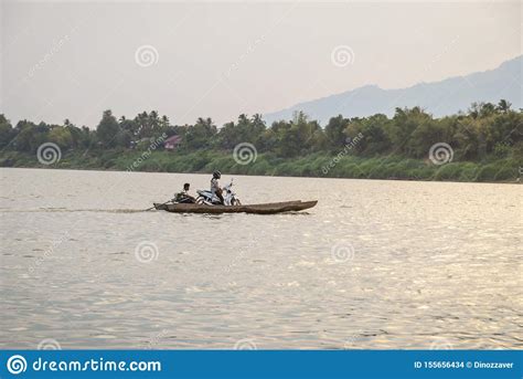 Motorbike On A Boat Crossing Mekong, Laos Editorial Stock Image - Image ...