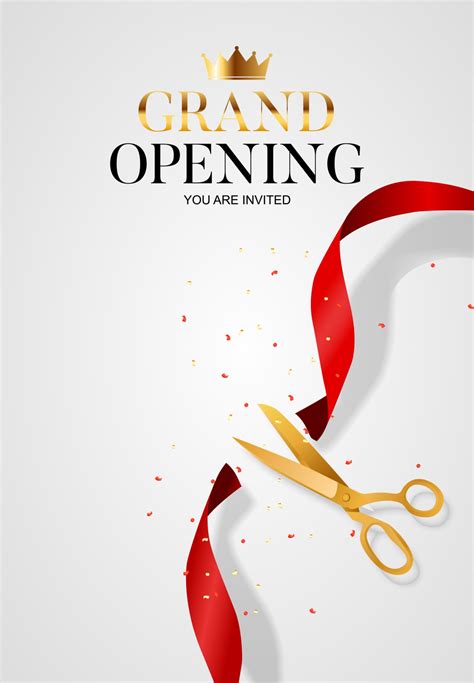 Grand Opening Card With Ribbon And Scissors Background Vector