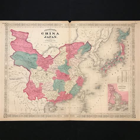 1868 Map Of China And Japan Original Hand Colored Antique Map Etsy