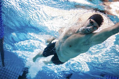 Man Swimming The Front Crawl In A Pool Underwater Shot Of Professional