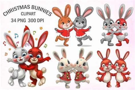Christmas Bunnies Clipart Graphic By Liustorecraft · Creative Fabrica