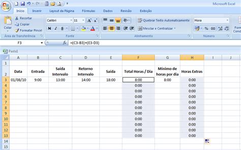 Use o Excel para calcular as horas extras trabalhadas durante o mês