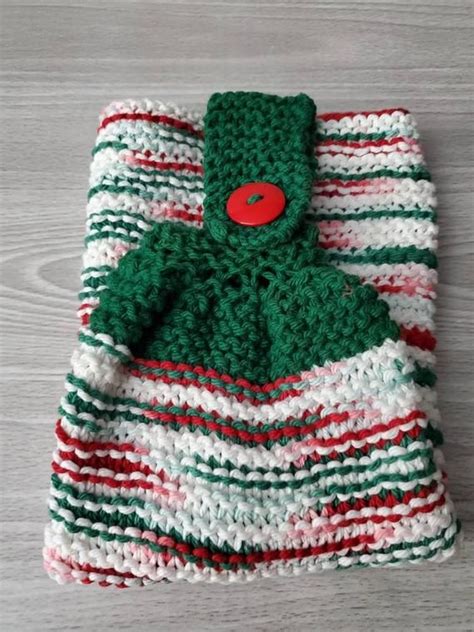 Christmas Hanging Towel Red Green White Dish Towel Knit Etsy Knit