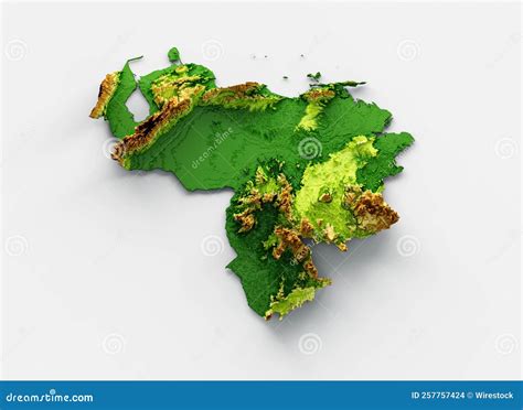 Venezuela Map Shaded Relief Color Height Map On White Background 3d