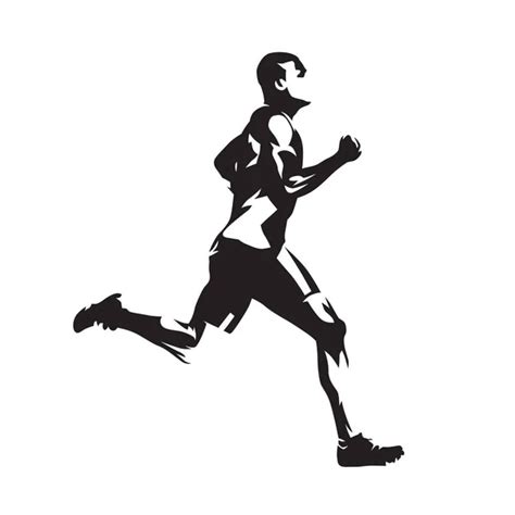 Running Man Isolated Vector Silhouette Sprinting Runner Side View Stock