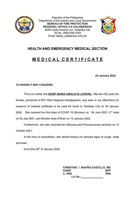 Medical Certificate For Travel Department Of The Interior And Local