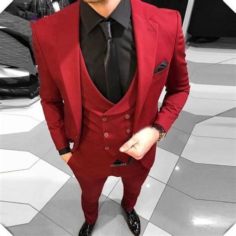 Buy Men Suits Luxury Red Wedding Suits Wedding Groom 3 Piece Online In