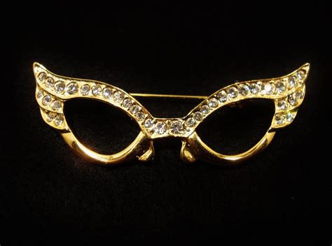nostalgic eyeglass brooch vintage classic butterfly style goldtone with swarowski crystals