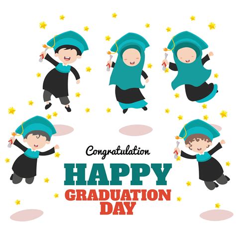 Congratulation Happy Graduation Muslim Kids Jump Card Character 2854800