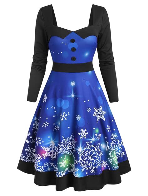 37 Off 2021 Sweetheart Neck Christmas Snowflake Print Vintage Dress