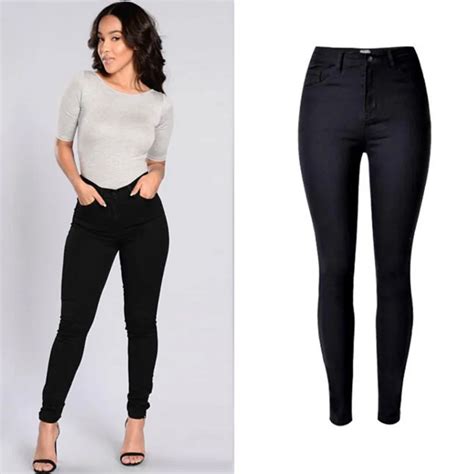 2018 Women Clothing High Waist Tight Elastic Pure Cotton Washed Denim Pants Female Casual All
