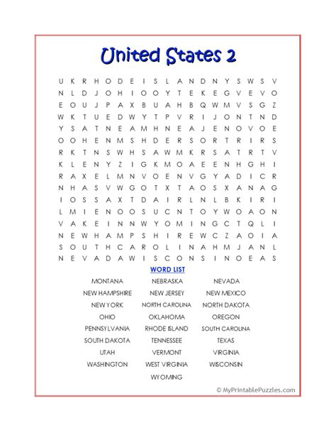 United States 2 Word Search My Printable Puzzles