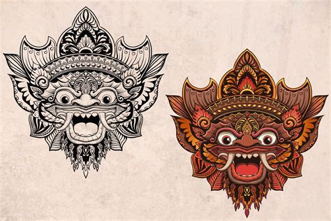 Bali Mask Barong By Veter On Creativemarket Chest Piece Tattoos Body