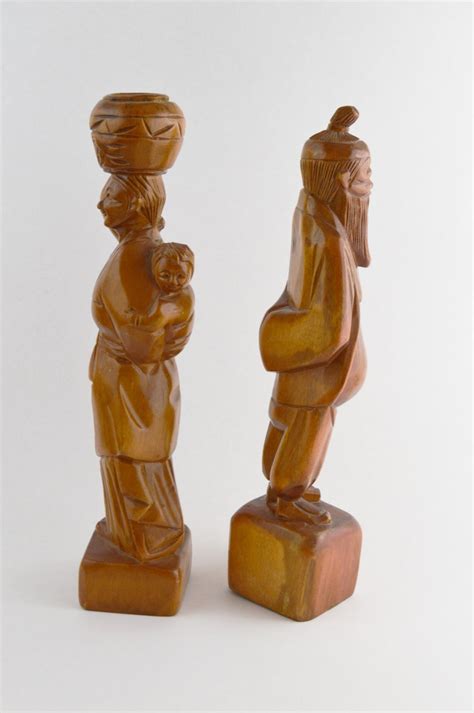 Asian Hand Carved Wooden Figurines Etsy