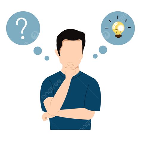 Thinking Man Illustration With Question Mark And Light Bulb For
