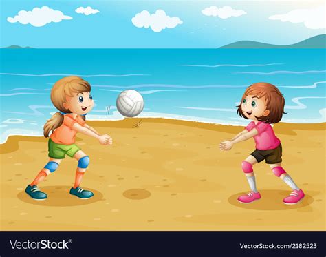 girls playing volleyball at the beach royalty free vector