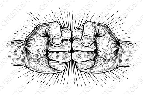 Two Hands Fist Bump Punch Woodcut Fist Bump Hand Fist Drawing Fist
