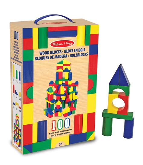 Melissa And Doug Wooden Building Blocks Set 100 Blocks In 4 Colors And